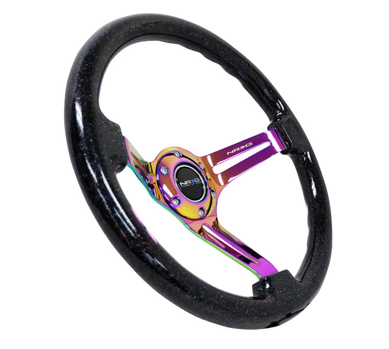 NRG Reinforced Steering Wheel (350mm / 3in. Deep) Blk Multi Color Flake w/ Neochrome Center Mark NRG Steering Wheels AXOPROS