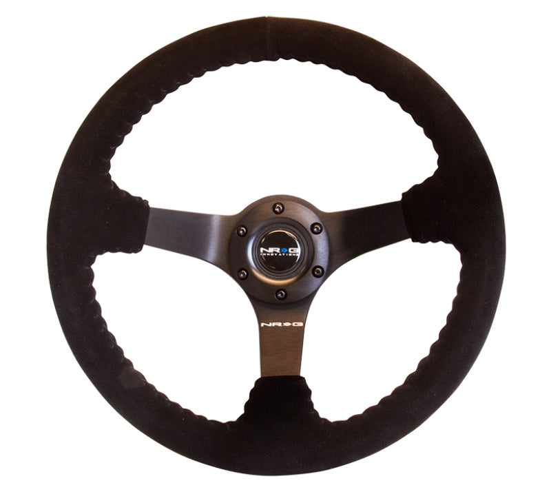 NRG Reinforced Steering Wheel (350mm / 3in. Deep) Blk Suede w/Blk BBall Stitch (Odi Bakchis Edition) NRG Steering Wheels AXOPROS