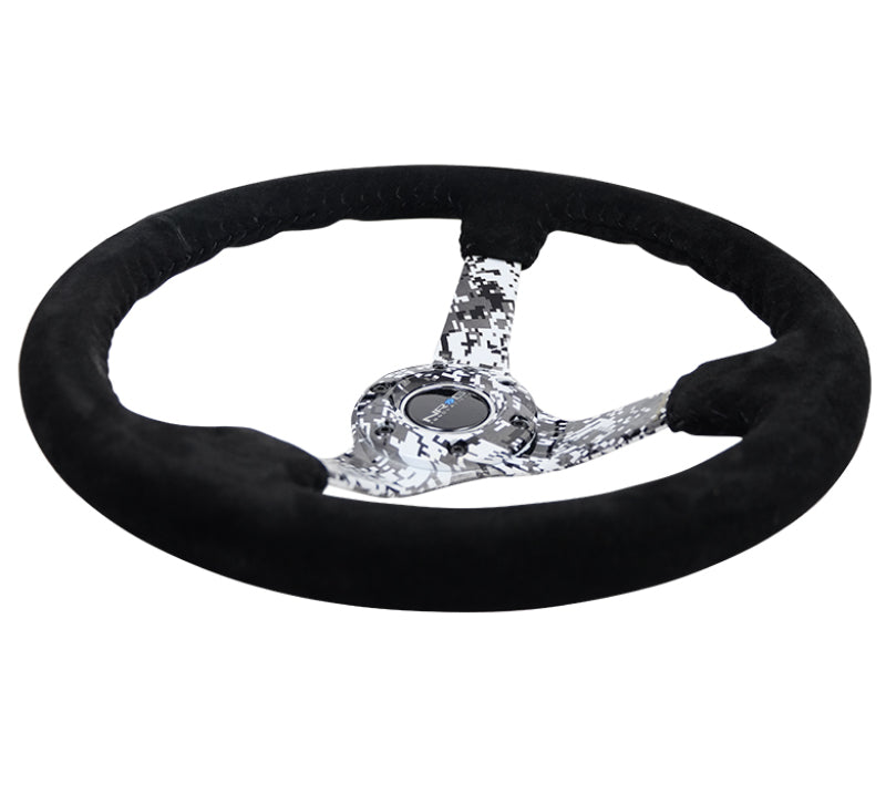 NRG Reinforced Steering Wheel (350mm / 3in. Deep) Blk Suede w/Hydrodipped Digi-Camo Spokes NRG Steering Wheels AXOPROS