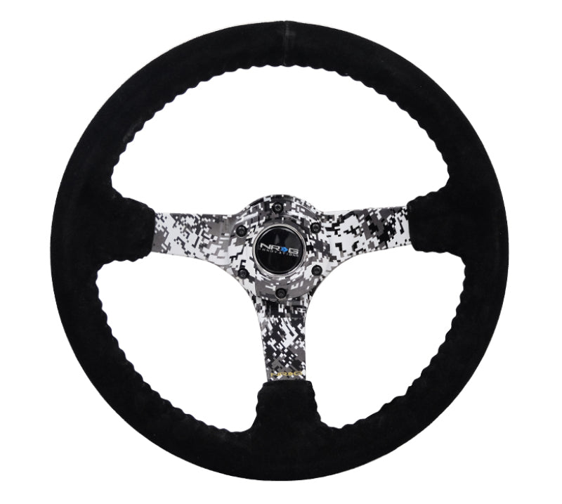 NRG Reinforced Steering Wheel (350mm / 3in. Deep) Blk Suede w/Hydrodipped Digi-Camo Spokes NRG Steering Wheels AXOPROS