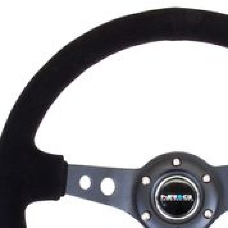 NRG Reinforced Steering Wheel (350mm / 3in. Deep) Blk Suede/Blk Stitch w/Black Circle Cutout Spokes NRG Steering Wheels AXOPROS