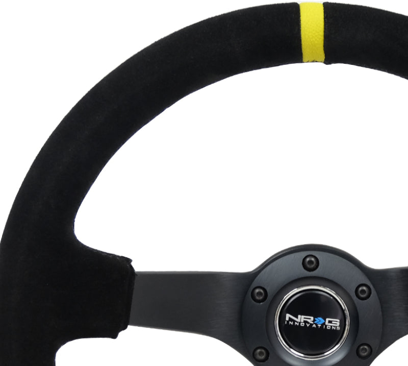 NRG Reinforced Steering Wheel (350mm / 3in. Deep) Blk Suede/X-Stitch w/5mm Blk Spoke & Yellow CM NRG Steering Wheels AXOPROS