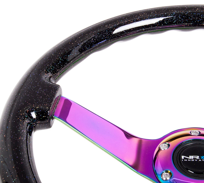 NRG Reinforced Steering Wheel (350mm / 3in. Deep) Classic Blk Sparkle w/4mm Neochrome 3-Spoke Center NRG Steering Wheels AXOPROS