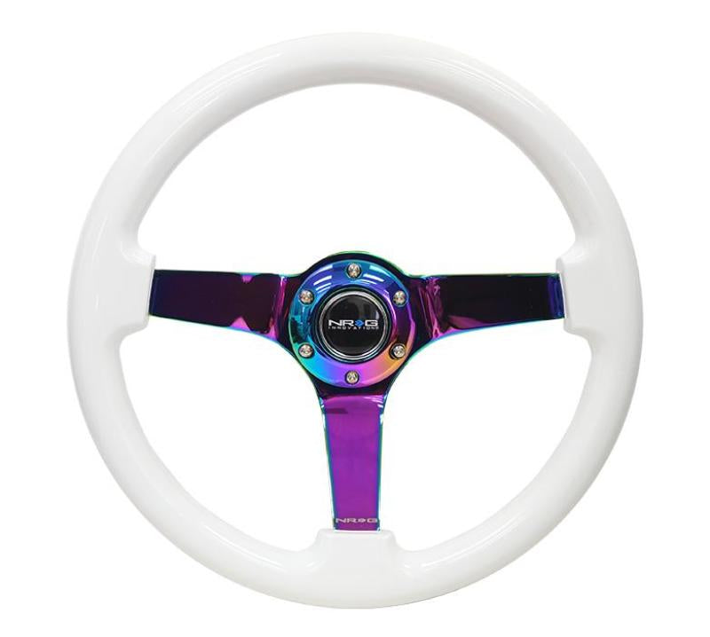 NRG Reinforced Steering Wheel (350mm / 3in. Deep) Classic White w/4mm Neochrome Solid 3-Spoke NRG Steering Wheels AXOPROS