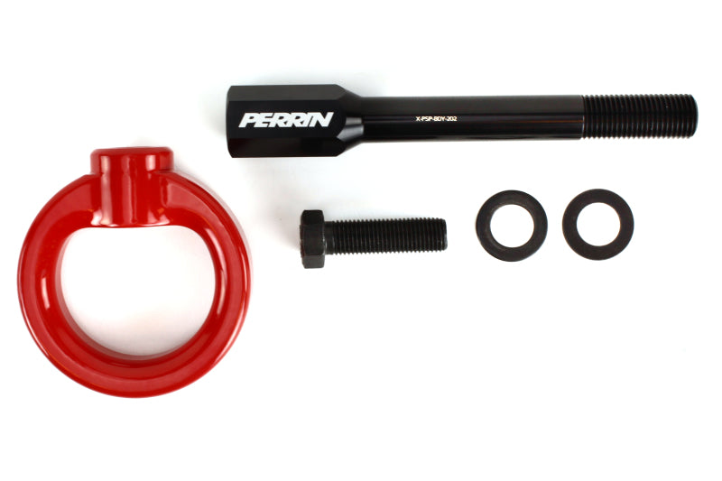 Perrin 02-07 Subaru WRX/STI Tow Hook Kit (Front) - Red Perrin Performance Tow Hooks AXOPROS