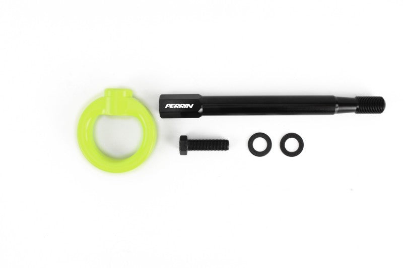 Perrin 08-14 Subaru WRX/STI Tow Hook Kit (Front) - Neon Yellow Perrin Performance Tow Hooks AXOPROS