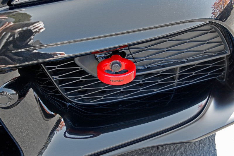 Perrin 2020 Toyota Supra Tow Hook Kit (Front) - Red Perrin Performance Tow Hooks AXOPROS