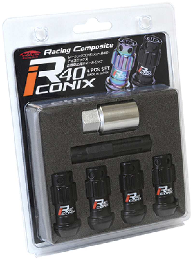Project Kics 12X1.50 R40 Iconix Black Lug Nut Lock Set - 4 Project Kics Lug Nuts  AXOPROS