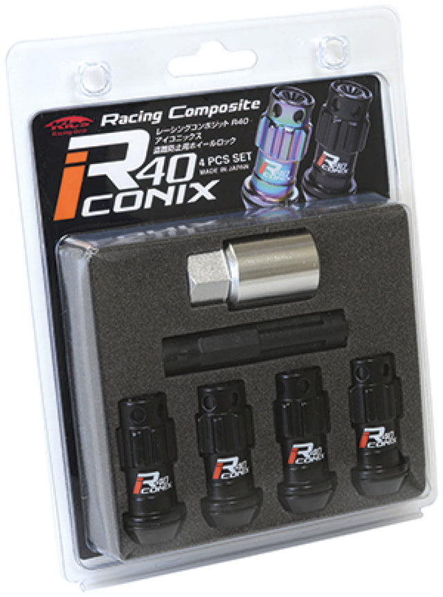 Project Kics 12X1.50 R40 Iconix Black Lug Nut Lock Set - 4 Project Kics Lug Nuts  AXOPROS