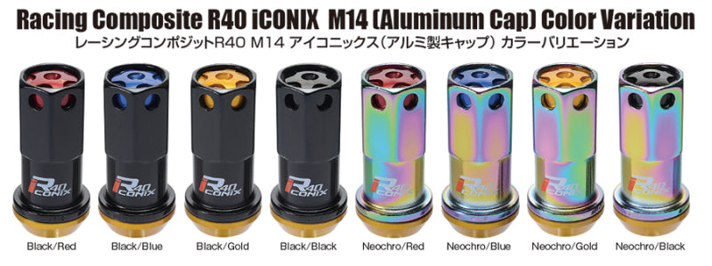 Project Kics 14x1.50 R40 Iconix Lock & Lug Nuts - Neo Chrome w/Gold Cap (16+4 Locks) Project Kics Lug Nuts  AXOPROS