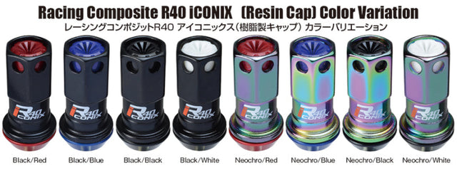 Project Kics 16+4 Locks Neocro R40 Iconix W/ Plastic Cap (Black) - 12X1.25 Project Kics Lug Nuts  AXOPROS