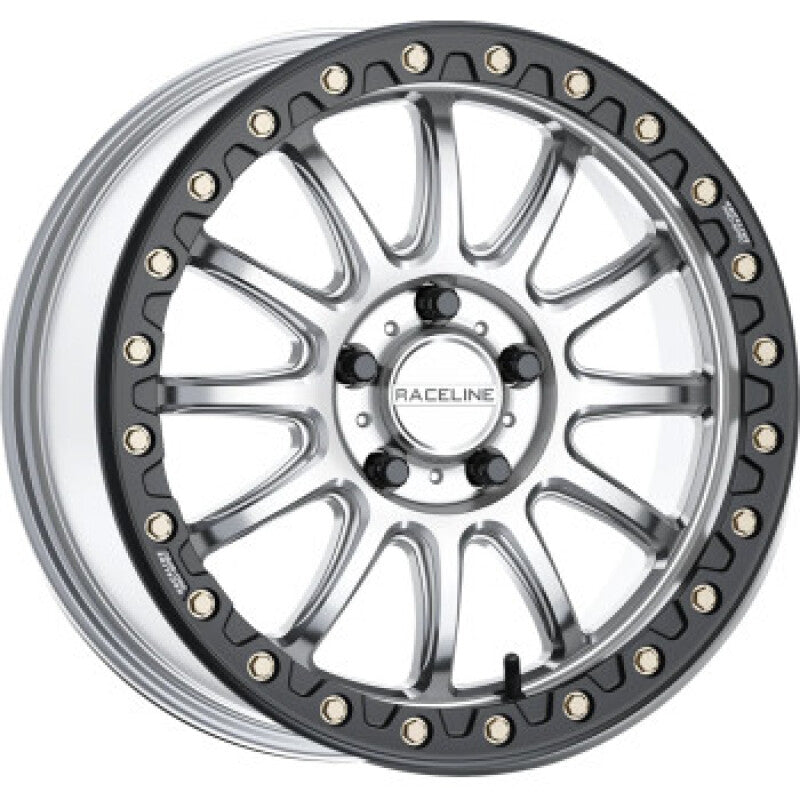Raceline A14SB Alpha 17x7in/5x114.3 BP/25mm Offset/114.3mm Bore - Silver & Blk Ring Beadlock Wheel Raceline Wheels - Cast AXOPROS