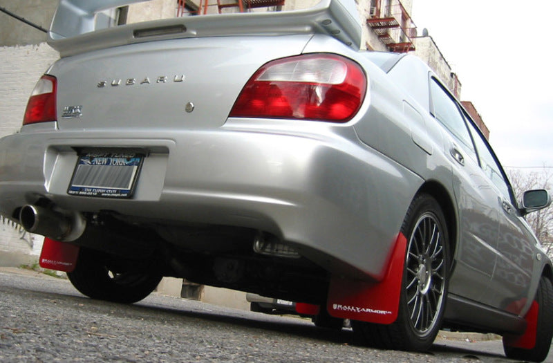 Rally Armor 02-07 Subaru WRX/STI/RS/2.5i (Wagons Req. Mod.) Red UR Mud Flap w/White Logo Rally Armor Mud Flaps AXOPROS