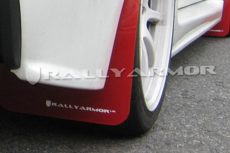 Rally Armor 07-17 Mitsubishi Lancer Red UR Mud Flap w/ White Logo Rally Armor Mud Flaps  AXOPROS
