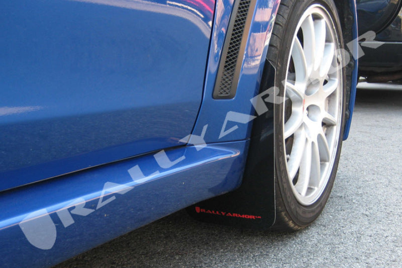 Rally Armor 08-17 Mitsubishi EVO X Black UR Mud Flap w/ Red Logo Rally Armor Mud Flaps AXOPROS