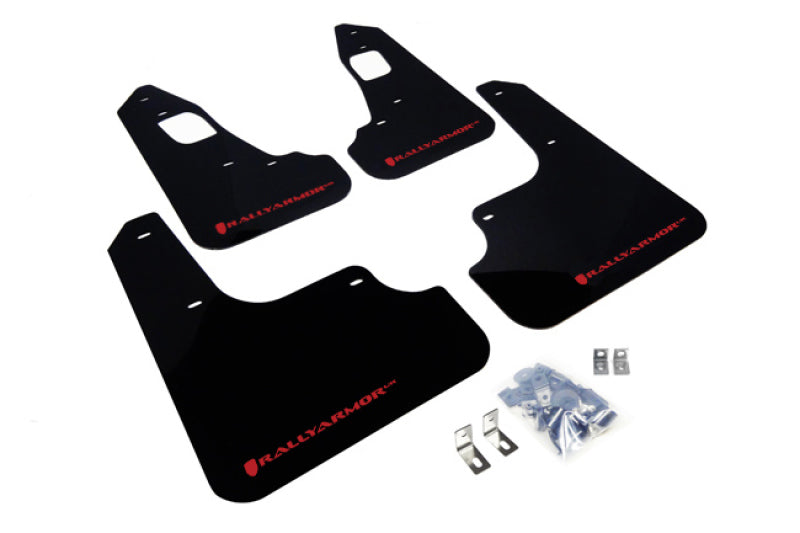 Rally Armor 08-17 Mitsubishi EVO X Black UR Mud Flap w/ Red Logo Rally Armor Mud Flaps AXOPROS