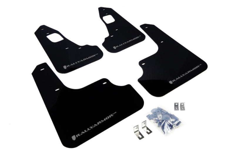 Rally Armor 08-17 Mitsubishi EVO X Black UR Mud Flap w/ Silver Logo Rally Armor Mud Flaps AXOPROS