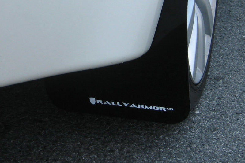 Rally Armor 08-17 Mitsubishi EVO X Black UR Mud Flap w/ White Logo Rally Armor Mud Flaps AXOPROS