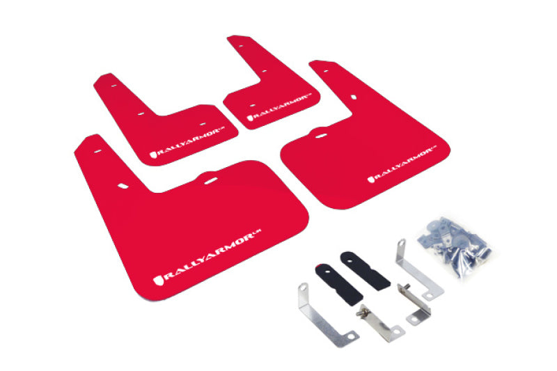 Rally Armor 12-18 Hyundai Veloster Red UR Mud Flap w/ White Logo Rally Armor Mud Flaps AXOPROS