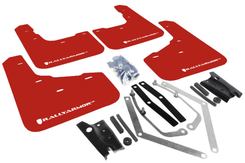 Rally Armor 13-19 Ford Fiesta ST Red UR Mud Flap w/White Logo Rally Armor Mud Flaps AXOPROS