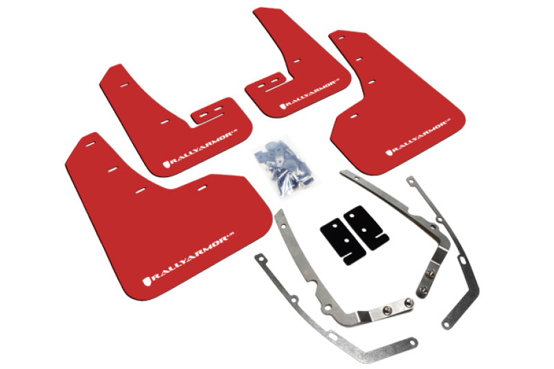 Rally Armor 15-21 MKVII VW Golf/GTI Red UR Mud Flap w/White Logo Rally Armor Mud Flaps AXOPROS