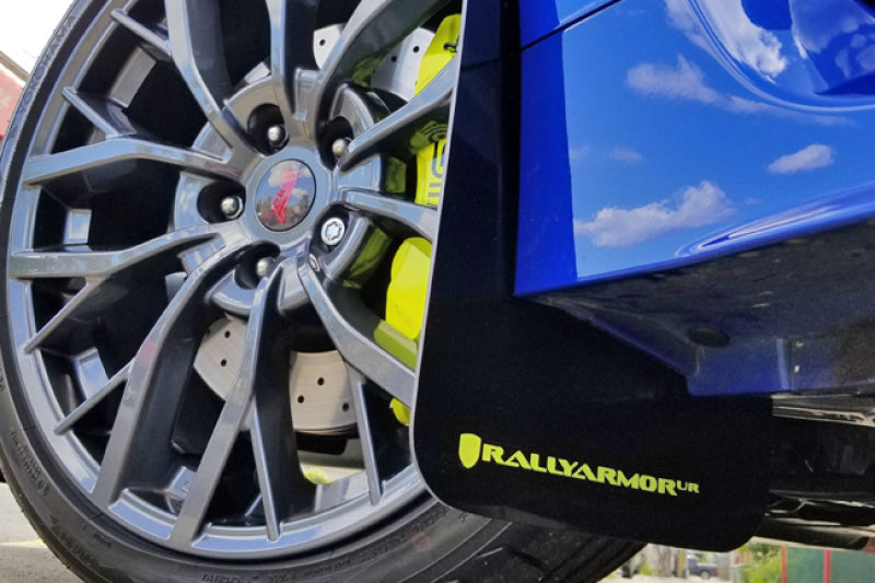 Rally Armor 15-21 Subaru WRX/STI Black UR Mud Flap w/Green Logo Rally Armor Mud Flaps  AXOPROS