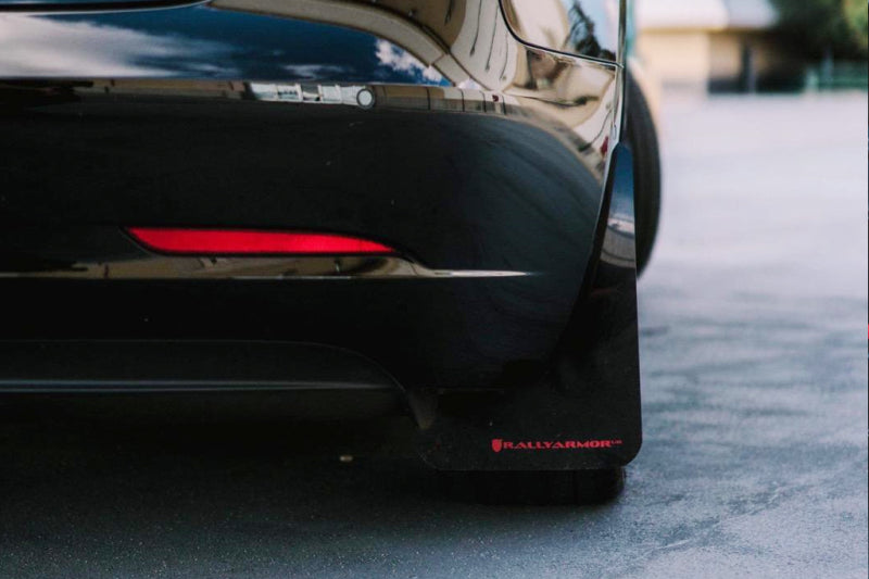 Rally Armor 17-23 Tesla Model 3 Black UR Mud Flap w/Red Logo Rally Armor Mud Flaps AXOPROS
