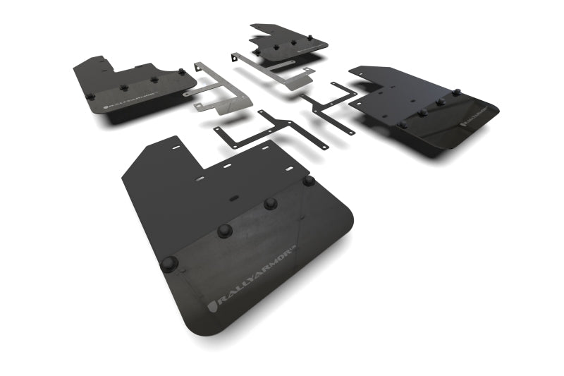 Rally Armor 19-24 Jeep JT Gladiator (Mojave/Rubicon) Black Mud Flap w/Grey Logo Rally Armor Mud Flaps  AXOPROS