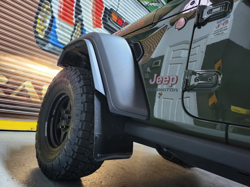 Rally Armor 19-24 Jeep JT Gladiator (Mojave/Rubicon) Black Mud Flap w/Metallic Black Logo Rally Armor Mud Flaps AXOPROS