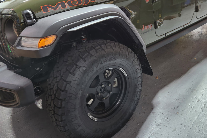Rally Armor 19-24 Jeep JT Gladiator (Mojave/Rubicon) Black Mud Flap w/Metallic Black Logo Rally Armor Mud Flaps AXOPROS