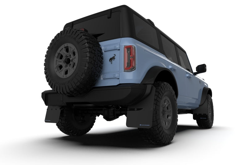 Rally Armor 21-24 Ford Bronco (Plstc Bmpr - NO Rptr/Sprt - NO RR/RB) Blk Mud Flap w/Met. Blk Logo Rally Armor Mud Flaps  AXOPROS
