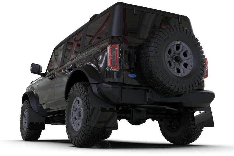 Rally Armor 21-24 Ford Bronco (Steel Bmpr + RR - NO Rptr/Sprt) Blk Mud Flap w/Met. Blk Logo Rally Armor Mud Flaps AXOPROS