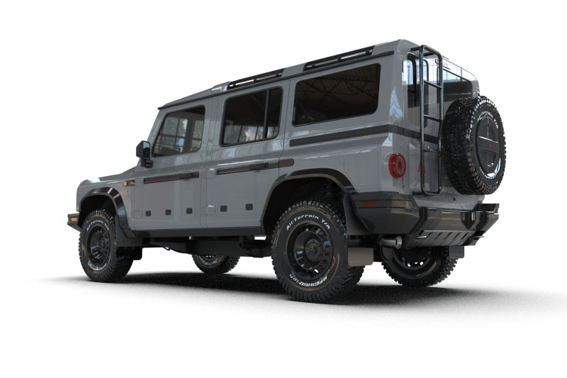 Rally Armor 23-25 Ineos Grenadier Black Mud Flap - Warm Grey Logo Rally Armor Mud Flaps AXOPROS