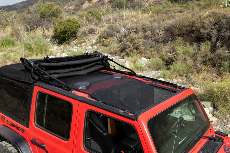 Rampage 2018-2019 Jeep Wrangler(JL) Unlimited Sport 4-Door Mesh Shade Top - Extended - Black Rampage Soft Tops AXOPROS