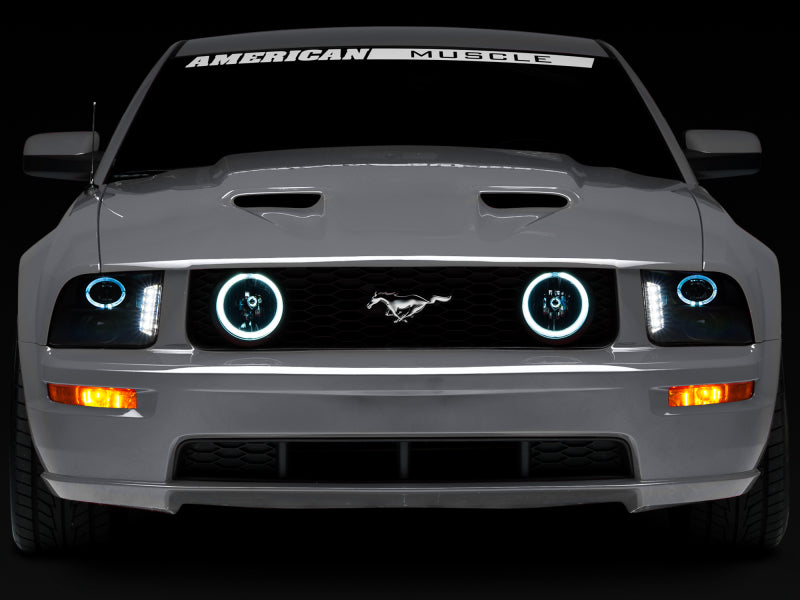 Raxiom 05-09 Ford Mustang w/ Halogen LED Halo Prjctr Headlights-Blk Hsng(Smoked Lens Exclude GT500) Raxiom Headlights AXOPROS