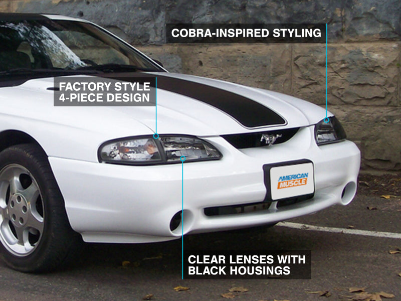 Raxiom 94-98 Mustang Axial Series Cobra Style Headlights- Black Housing (Clear Lens) Raxiom Headlights AXOPROS