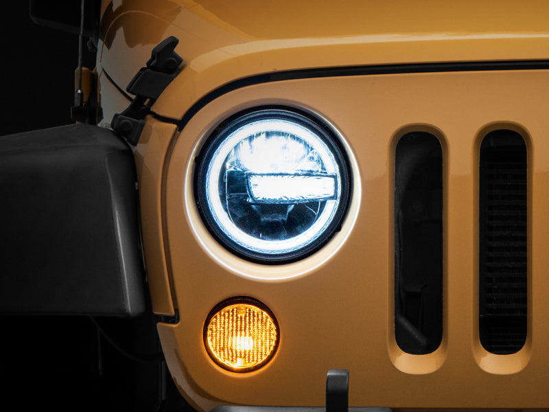 Raxiom 97-18 Jeep Wrangler TJ/JK 7-Inch LED Headlights w/ Halos- Black Housing (Clear Lens) Raxiom Headlights AXOPROS