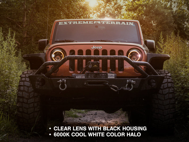 Raxiom 97-18 Jeep Wrangler TJ/JK Axial Halo Headlights w/ DRL Amber Signals- Blk Hsng (Clear Lens) Raxiom Headlights AXOPROS