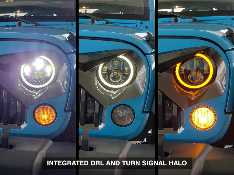 Raxiom 97-18 Jeep Wrangler TJ/JK Axial Halo Headlights w/ DRL Amber Signals- Blk Hsng (Clear Lens) Raxiom Headlights AXOPROS