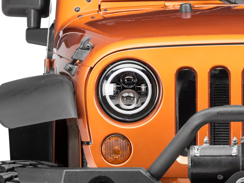 Raxiom 97-18 Jeep Wrangler TJ/JK Axial Halo Headlights w/ DRL Amber Signals- Blk Hsng (Clear Lens) Raxiom Headlights AXOPROS