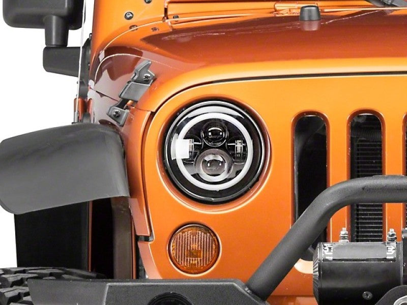 Raxiom 97-18 Jeep Wrangler TJ/JK Axial Halo Headlights w/ DRL Amber Signals- Blk Hsng (Clear Lens) Raxiom Headlights AXOPROS