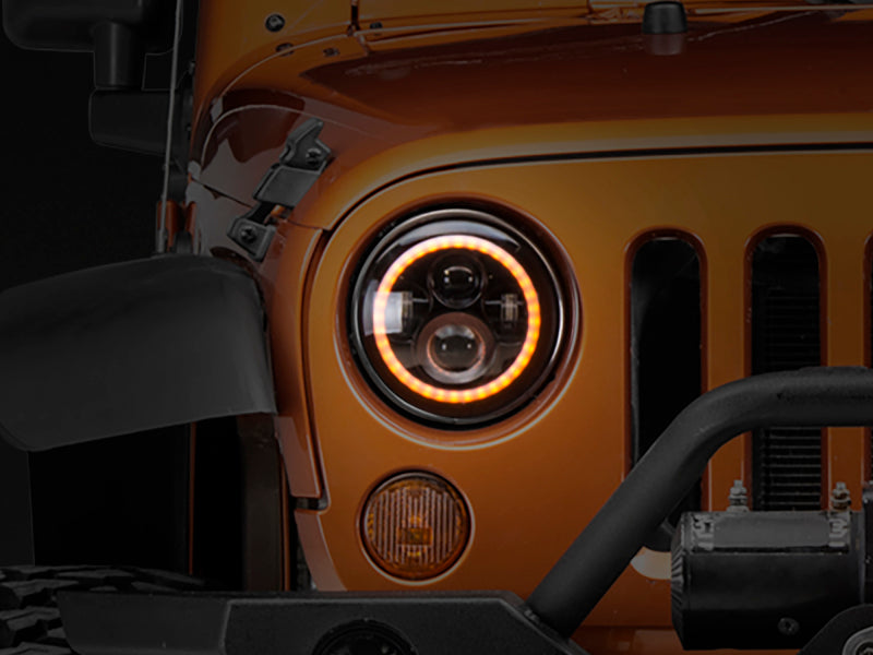 Raxiom 97-18 Jeep Wrangler TJ/JK Axial Halo Headlights w/ DRL Amber Signals- Blk Hsng (Clear Lens) Raxiom Headlights AXOPROS
