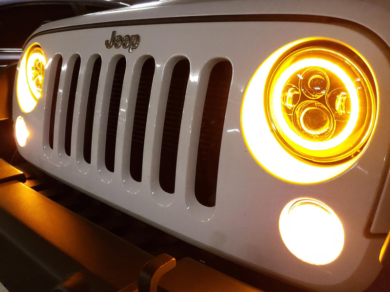 Raxiom 97-18 Jeep Wrangler TJ/JK Axial Halo Headlights w/ DRL Amber Signals- Blk Hsng (Clear Lens) Raxiom Headlights AXOPROS