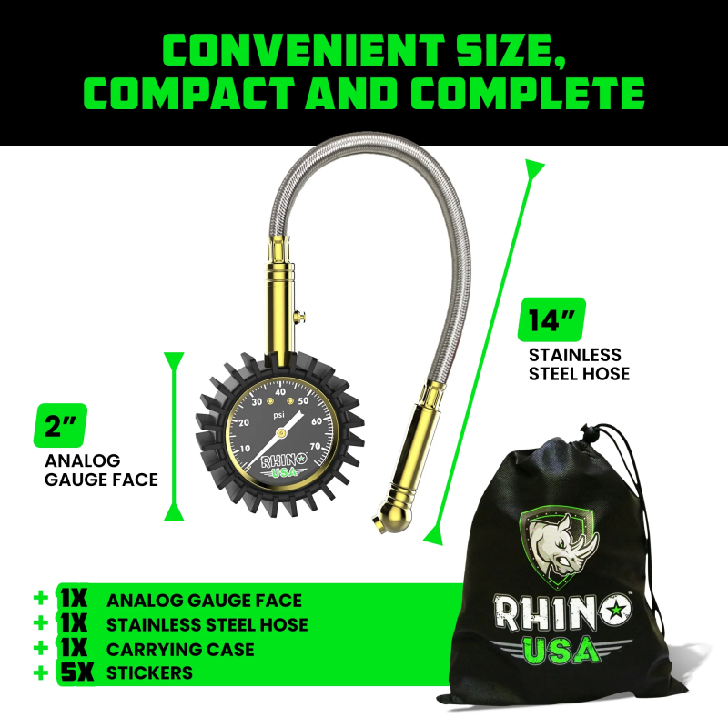 Rhino USA 75 Psi Analog Heavy Duty Tire Pressure Gauge Rhino USA Gauges AXOPROS