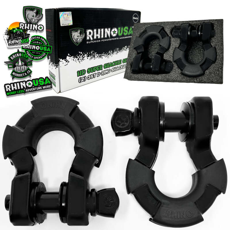 Rhino USA 8T Super Shackle 2-Pack (Matte Black) Rhino USA Shackle Kits AXOPROS