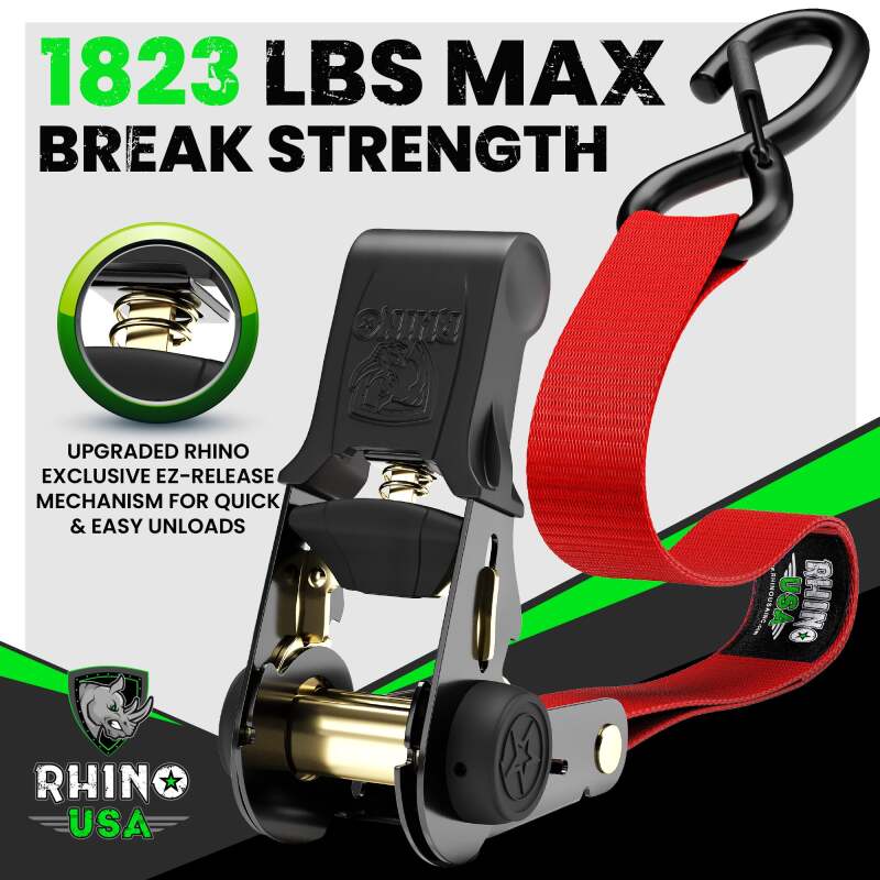 Rhino USA Medium Duty Ratchet Strap Tie-Down 4-Pack (Black) Rhino USA Cargo Tie-Downs AXOPROS