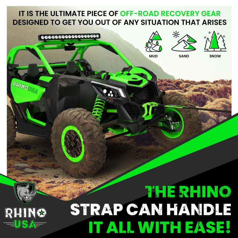 Rhino USA Recovery Tow Strap 3Inx20Ft (Black) Rhino USA Tow Straps AXOPROS