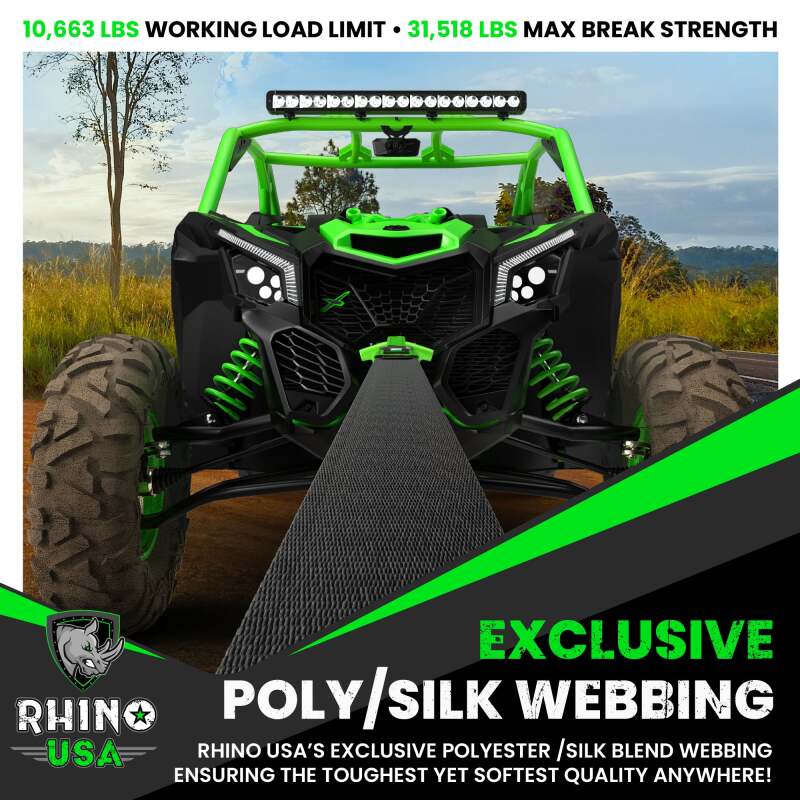 Rhino USA Recovery Tow Strap 3Inx20Ft (Black) Rhino USA Tow Straps AXOPROS