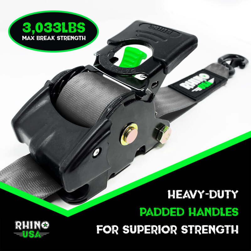 Rhino USA Retractable Ratchet Straps (2Pk 2Inx10Ft) Gray Rhino USA Tow Straps AXOPROS