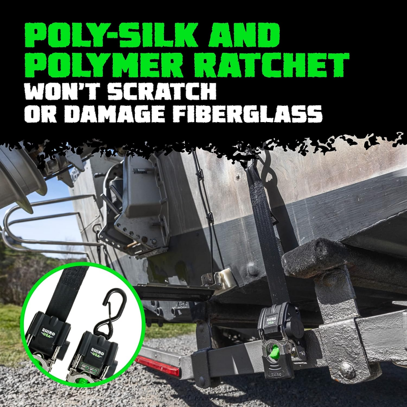 Rhino USA Retractable Transom Straps (2 Pack-Black) Rhino USA Tow Straps AXOPROS